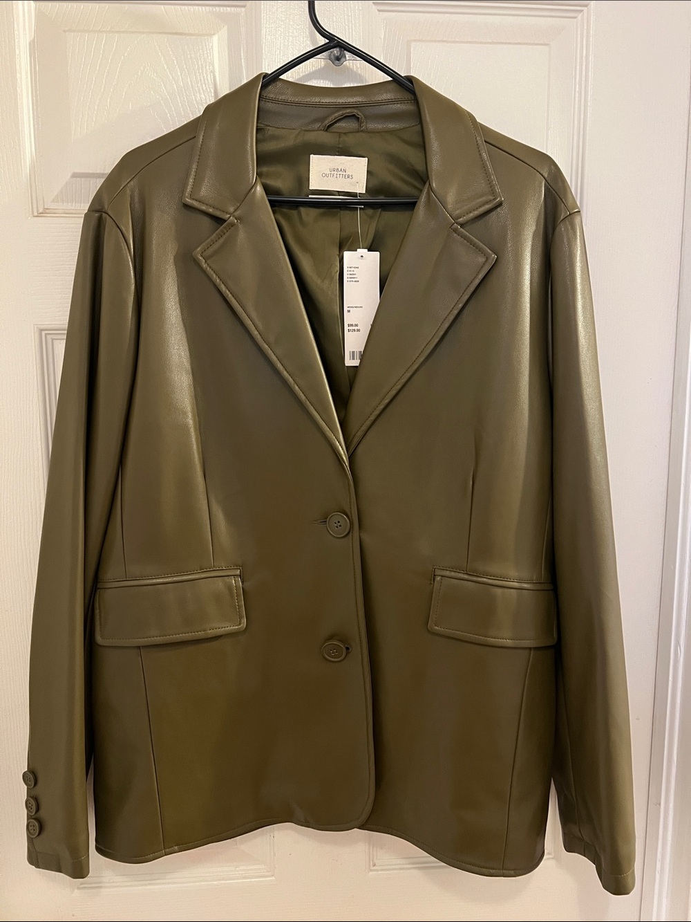 NWT Urban Outfitters Vegan Leather Blazer Jacket - Olive Green, size medium